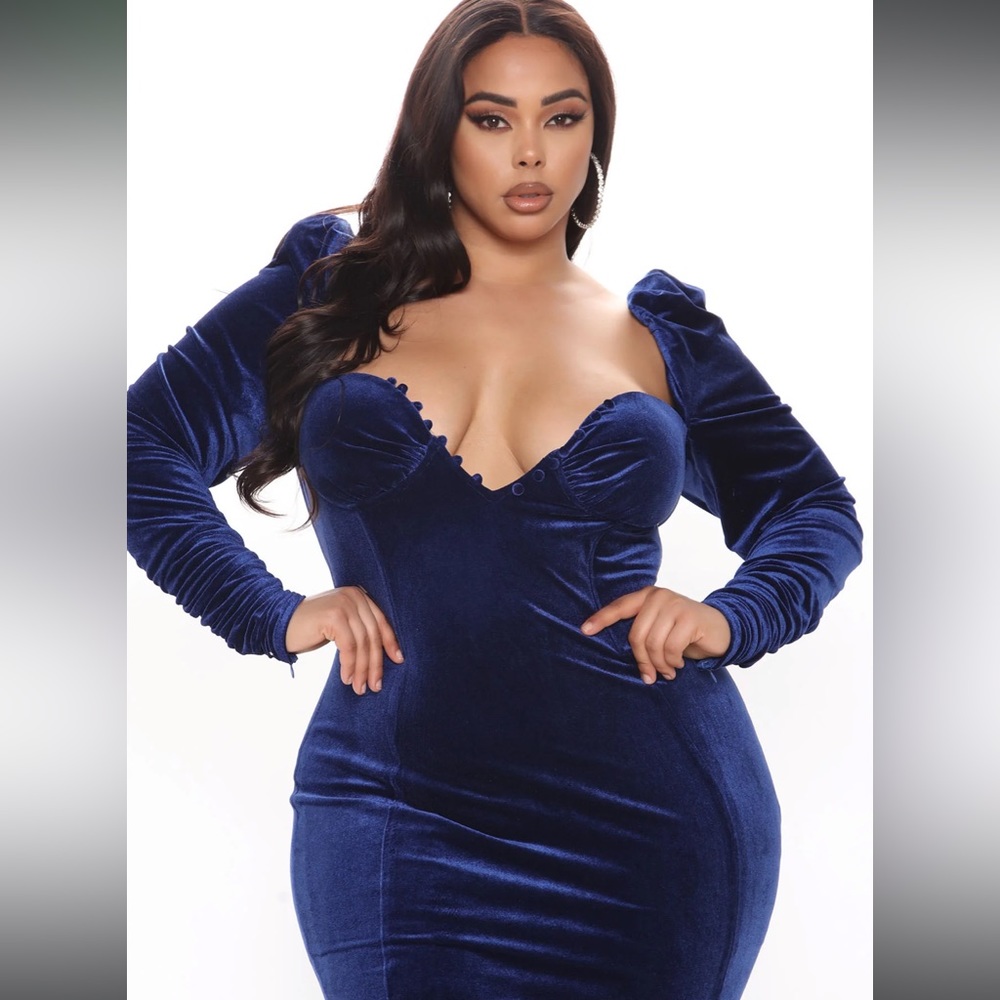 Fashionnova must have puff sleeve velvet mini dress size 3x royal blue